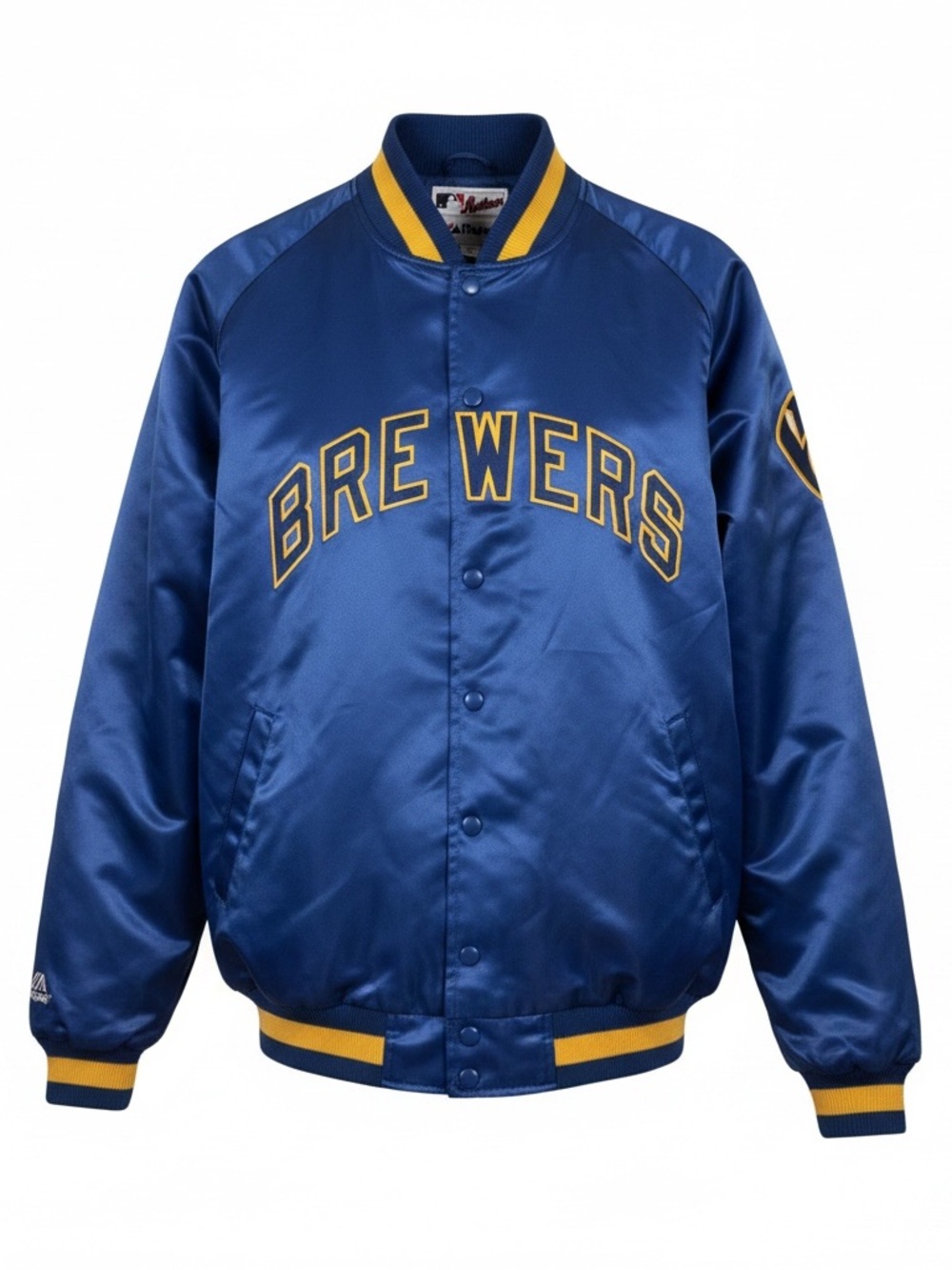 Brewers Classic Mitchell & Ness Royalties Blue and Gold Satin Bomber